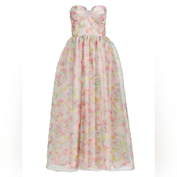 ML Monique Lhuillier Floral Crinkled Organza Maxi Dress - Picture 9 of 10